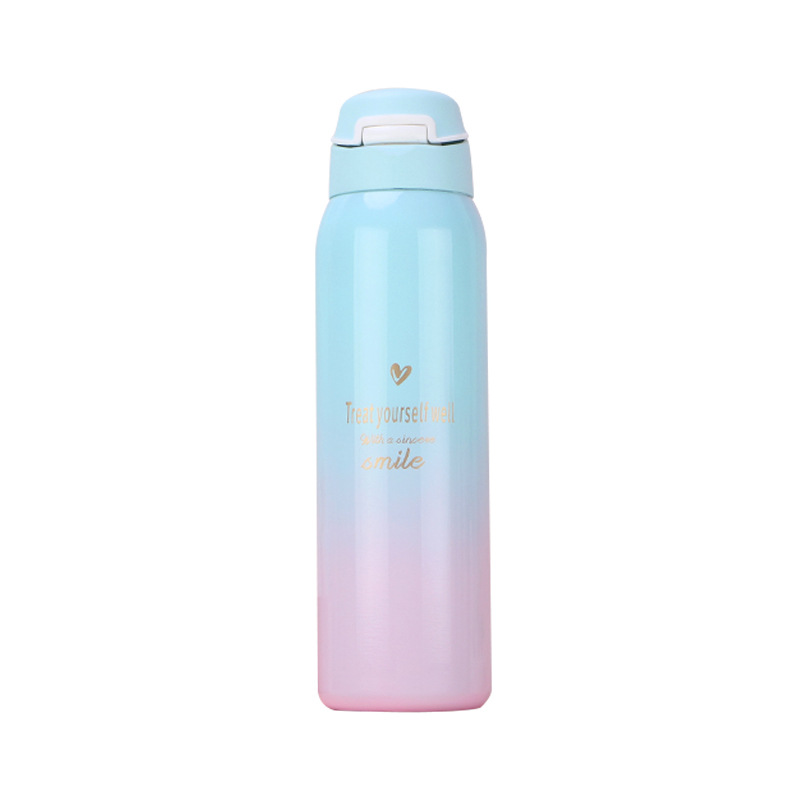 渐变色304不锈钢保温杯500ml  弹跳吸管保温杯 展会礼品